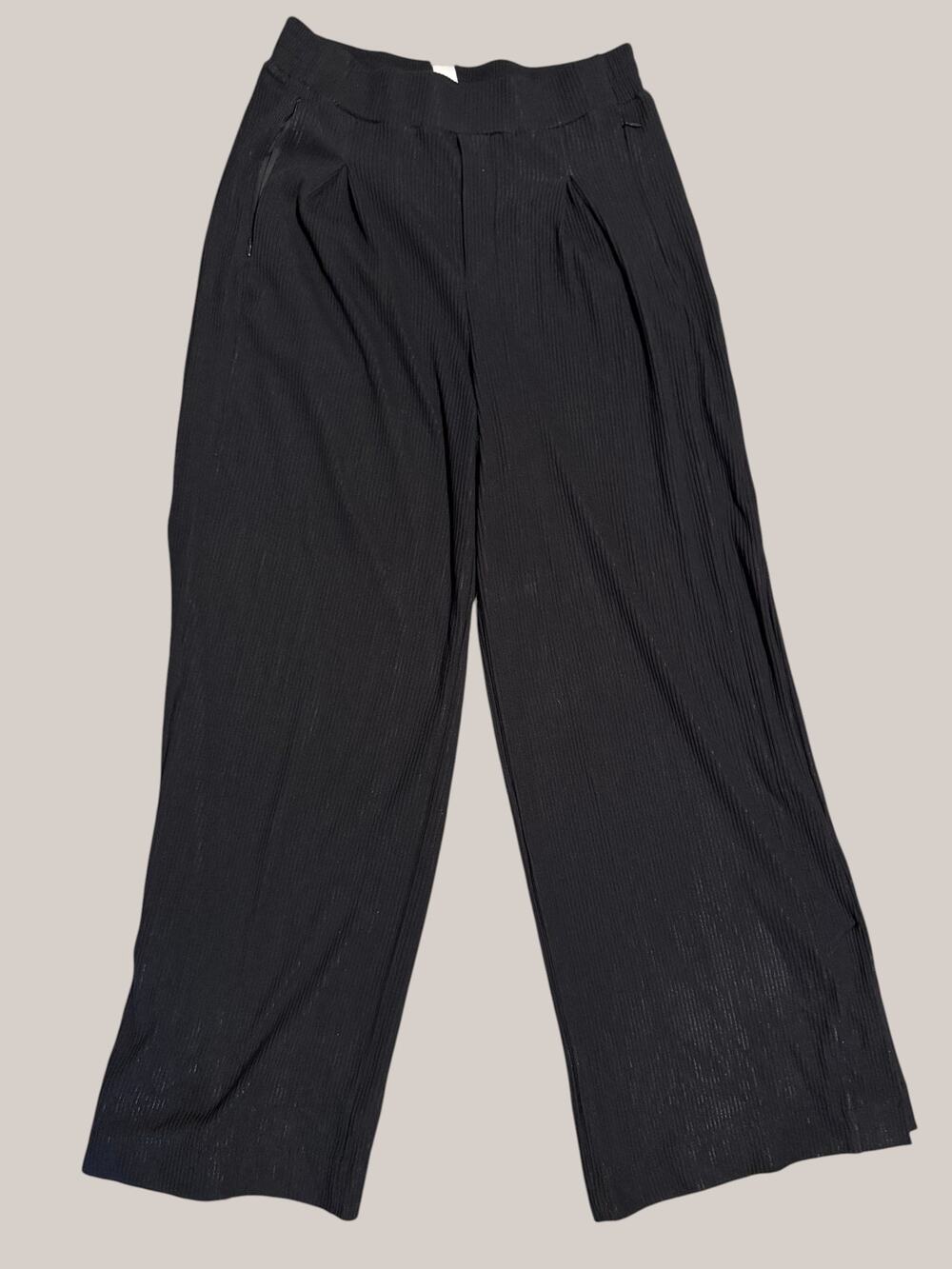 Halara Women's Black Ribbed Wide Leg Lounge Pants with Pockets Size Medium